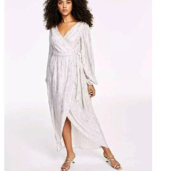 Guess champaign and silver faux wrap high low maxi dress size 8 - Picture 1 of 8
